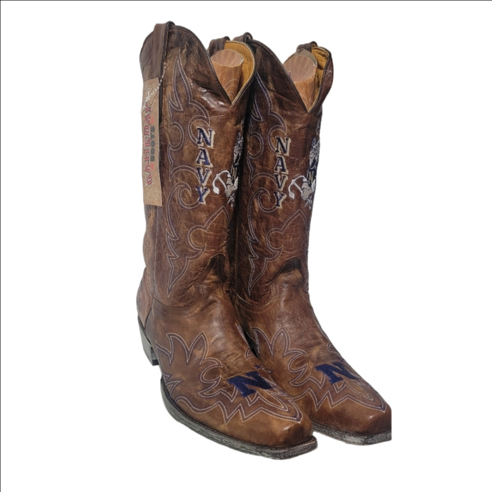 GAMEDAY BOOTS "NAVY" NWT Gorgeous Leather Hand-tooled In Mexico 13D Gift Idea!